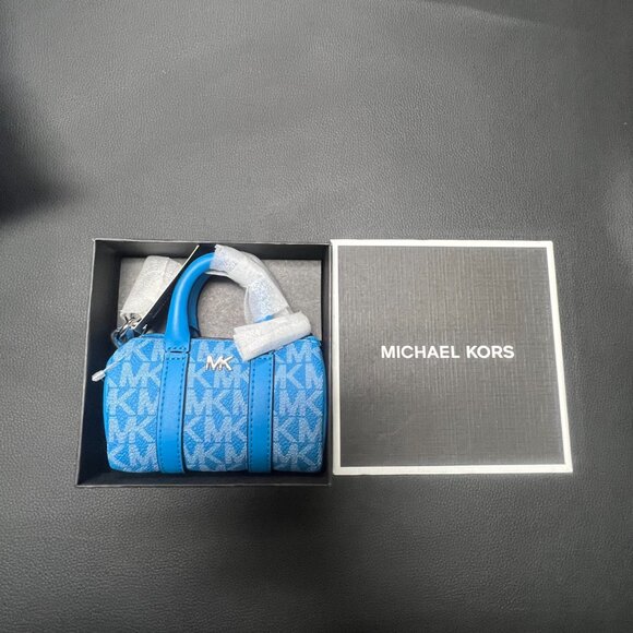 NWT Michael Kors Micro Duffle Keyfob Key Bag Charm With Gift Box in Blue - Picture 2 of 5